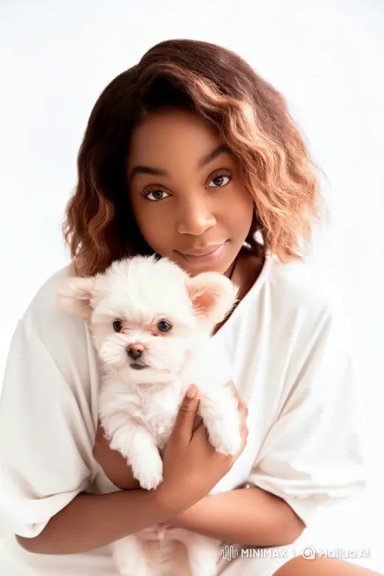 Portrait of Person with White Puppy in Elegant Lounge – AI Generated Video | Hailuo AI