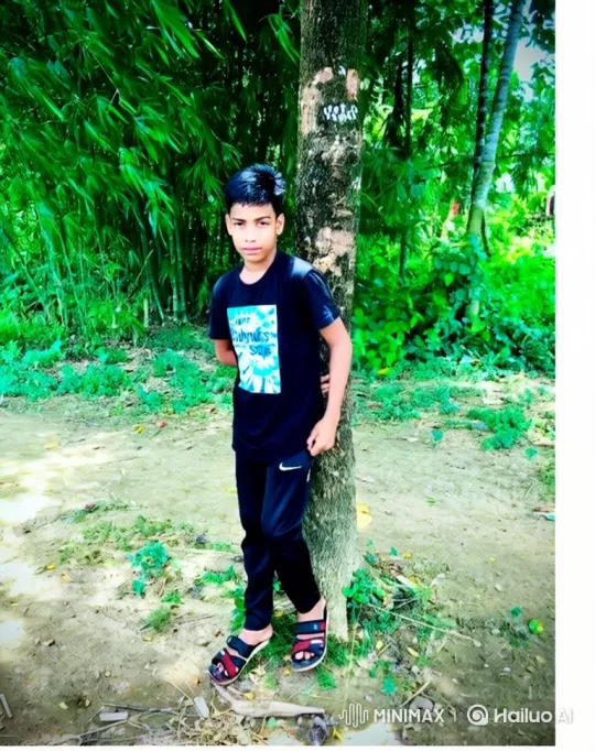 Young Boy Approaches Camera with a Smile in Lush Greenery – AI Generated Video | Hailuo AI