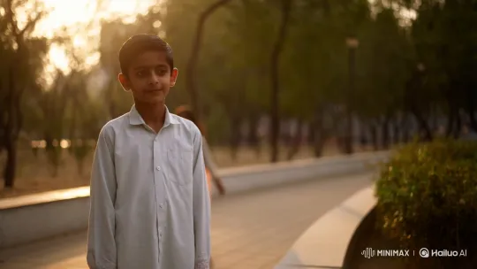 Golden Hour Serenity: Boy and Pakistani Girl in Urban Park – AI Generated Video | Hailuo AI