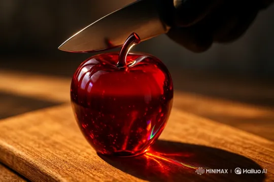 Red Glass Apple Shattered in Slow Motion – AI Generated Video | Hailuo AI