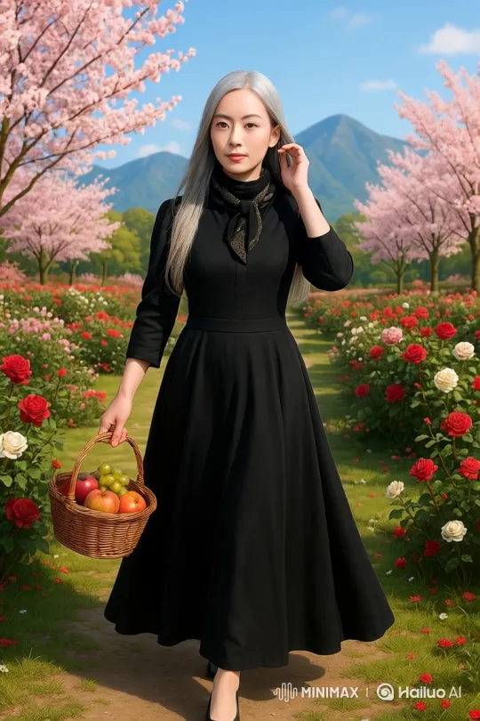Elegant Woman Walks Through Blossoming Garden – AI Generated Video | Hailuo AI
