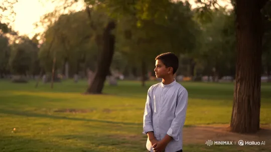 Boy and Girl Share a Gentle Smile in Golden Hour Park – AI Generated Video | Hailuo AI
