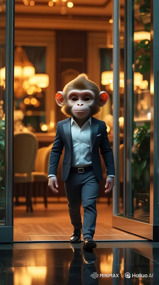 Monkey in a Blazer Walks into Luxury Restaurant – AI Generated Video | Hailuo AI