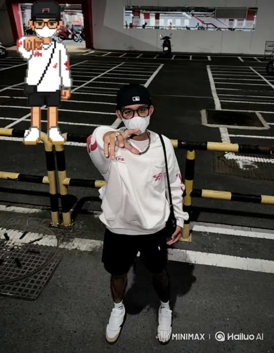 Nighttime Parking Garage with Animated Pixel Art Avatar – AI Generated Video | Hailuo AI