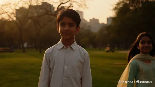 Golden Hour Serenity: Boy and Girl in Park – AI Generated Video | Hailuo AI