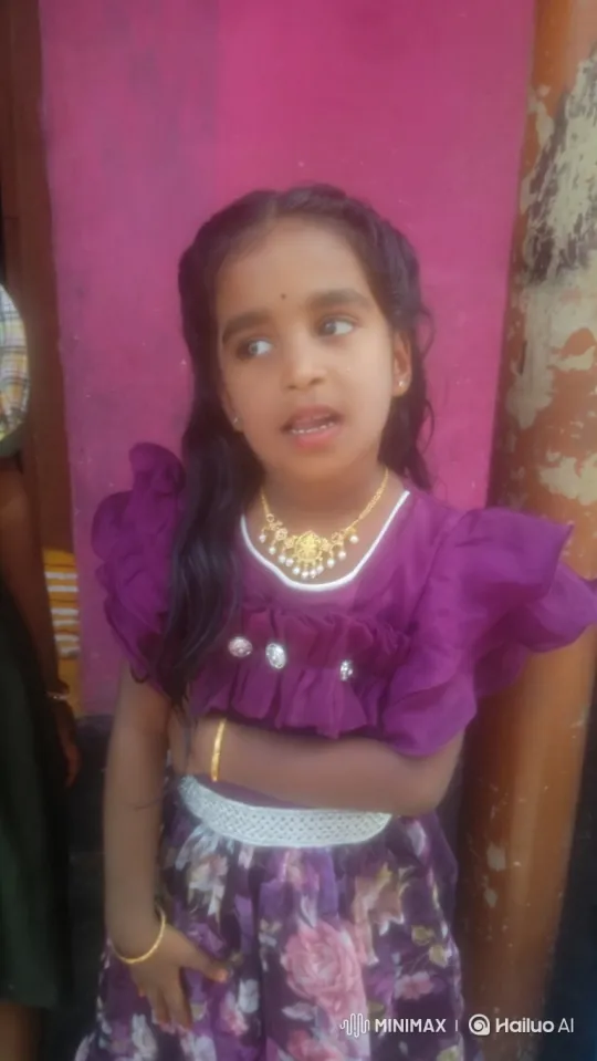 Young Girl in Purple Dress Observes Off-Camera – AI Generated Video | Hailuo AI