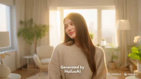 AI Girlfriend in Modern Apartment with Warm Greeting – AI Generated Video | Hailuo AI