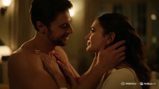 Intimate Couple Shares Passionate Kiss in Soft Light – AI Generated Video | Hailuo AI