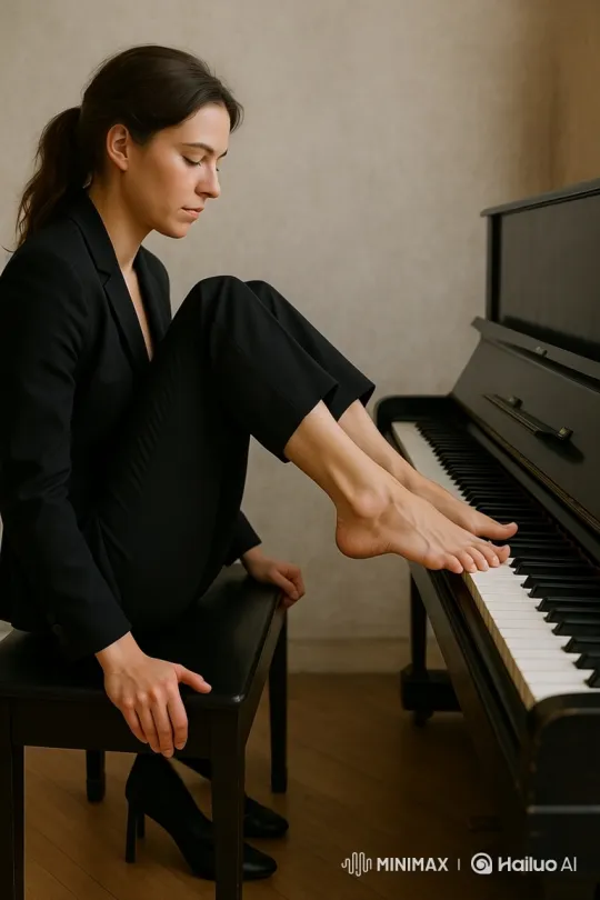 Intimate Piano Performance by Barefoot Woman – AI Generated Video | Hailuo AI