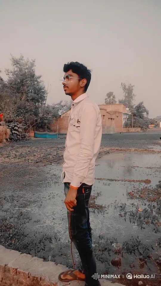 Young Man Reflects in Muddy Field with Gentle Push-In – AI Generated Video | Hailuo AI
