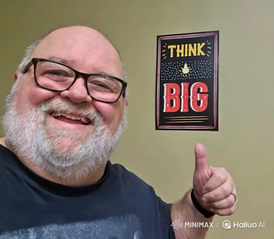 Cheerful Man Dances Enthusiastically in Front of Motivational Poster – AI Generated Video | Hailuo AI