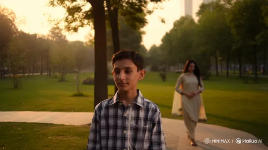Serene Park Encounter Between Thoughtful Boy and Traditional Girl – AI Generated Video | Hailuo AI