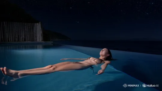 Nighttime Infinity Pool Dreamscape - 9:16 Cinematic Shot – AI Generated Video | Hailuo AI