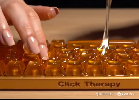 Viscous Honey Effect on Unique Translucent Keyboard – AI Generated Video | Hailuo AI