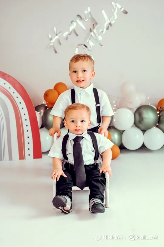 Young Boys Blow Kisses at Camera in Birthday Setting – AI Generated Video | Hailuo AI