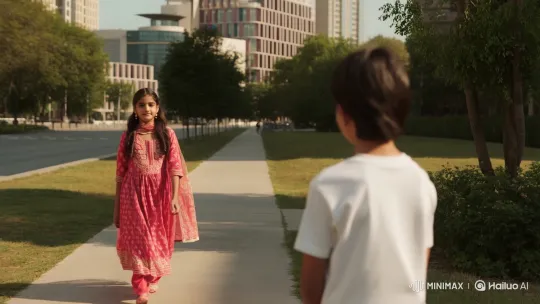 Pakistani Girl Meets Boy in Sunlit Urban Scene – AI Generated Video | Hailuo AI