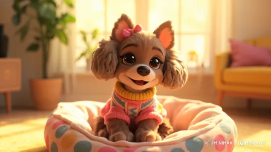 Playful Puppy in Cozy Bed Enjoys a Joyful Day – AI Generated Video | Hailuo AI