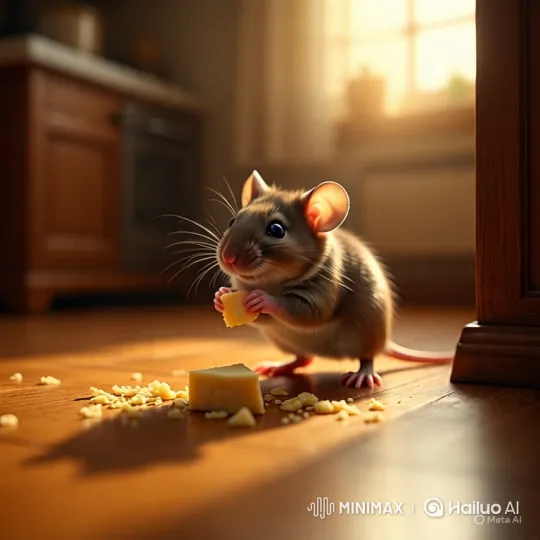 Cute Mouse Nibbles, Scurries for Larger Cheese – AI Generated Video | Hailuo AI
