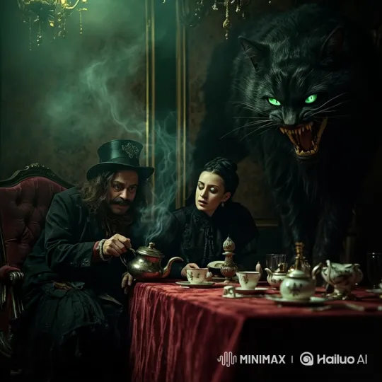 Chaotic Tea Party with a Menacing Giant Cat – AI Generated Video | Hailuo AI