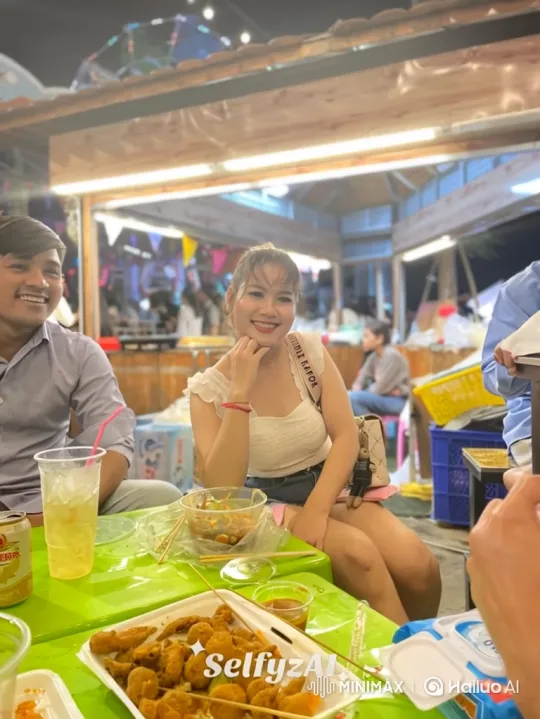 Couple's Intimate Moment at Bustling Night Market – AI Generated Video | Hailuo AI