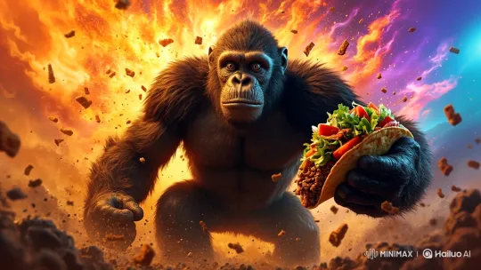 Gorilla Eats Taco Before Epic Cosmic Explosion – AI Generated Video | Hailuo AI