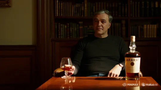 Middle-Aged Man Sips Armenian Brandy in Elegant Study – AI Generated Video | Hailuo AI