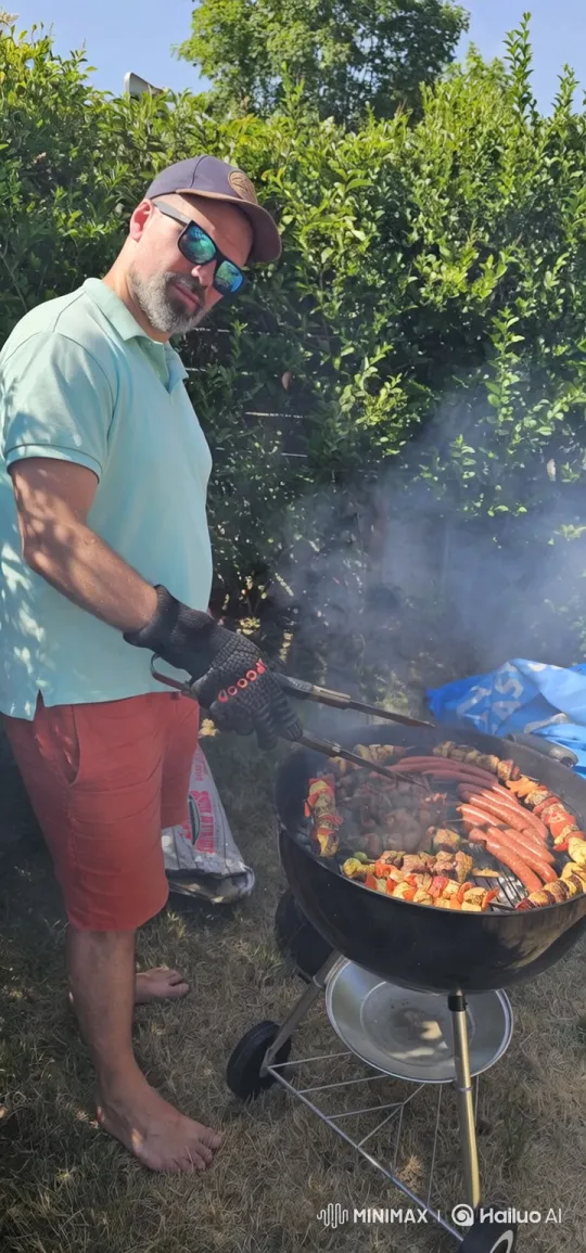 Man Grills and Smokes Leisurely on Lawn – AI Generated Video | Hailuo AI