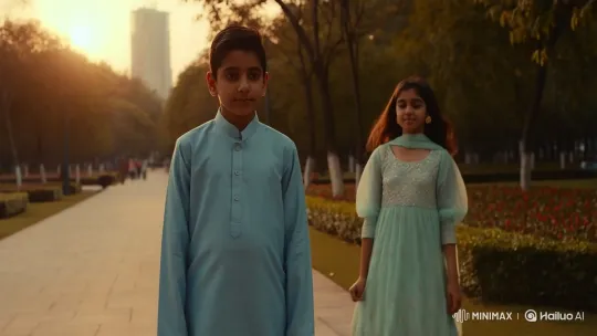 Golden Hour Serenity: Boy and Girl's Intimate Smile – AI Generated Video | Hailuo AI