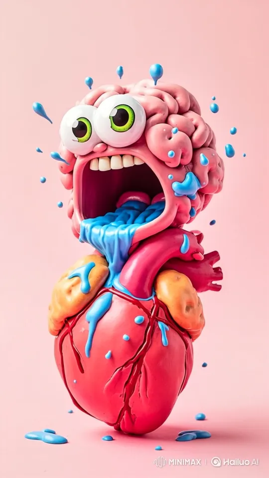 Pink Brain on Heart with Liquid Flow and Panic Scream – AI Generated Video | Hailuo AI