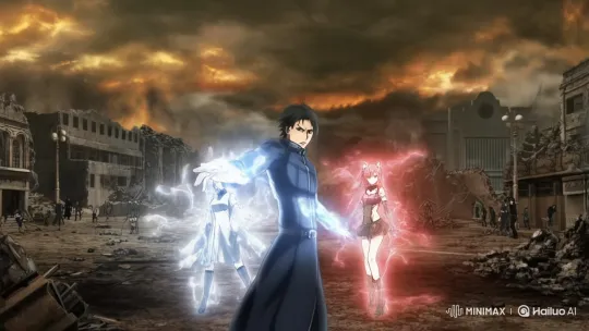 Anime: Heroic Characters Unleash Powers in Destroyed Cityscape – AI Generated Video | Hailuo AI