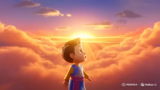 Boy Marvels at Sunrise in 3D Cartoon Animation – AI Generated Video | Hailuo AI