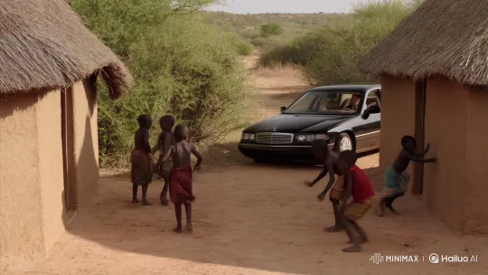 African Children Flee from Wealthy Man's Car in Hide-and-Seek Game – AI Generated Video | Hailuo AI