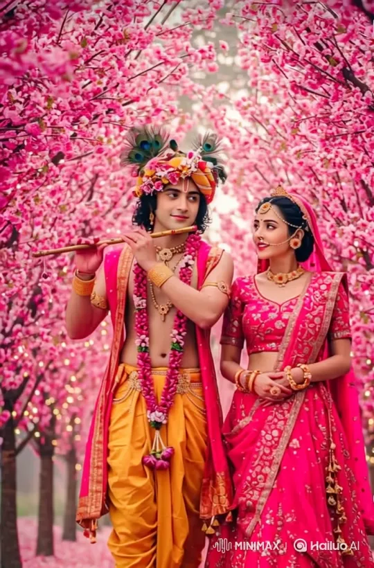 Couple in Traditional Attire by Blooming Trees – AI Generated Video | Hailuo AI