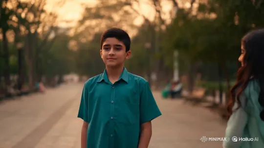 Golden Hour: A Boy and a Pakistani Girl Share a Quiet Moment in the Park – AI Generated Video | Hailuo AI