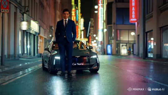 Confident Man Drives Away in Sleek MINIMAXROO Car – AI Generated Video | Hailuo AI