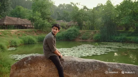 Young Lovers Reunite by Serene Pond in Peaceful Village – AI Generated Video | Hailuo AI