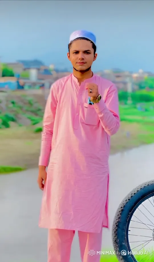 Young Man in Pink Tunic Smiles Gently at Camera – AI Generated Video | Hailuo AI