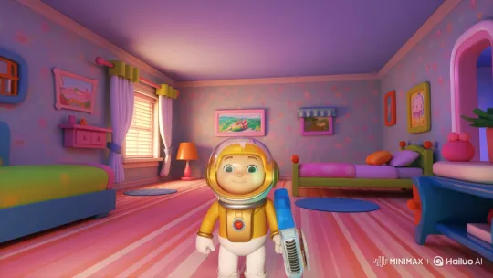 Toy Astronaut Faces Robotic Invasion in Bedroom Battle – AI Generated Video | Hailuo AI