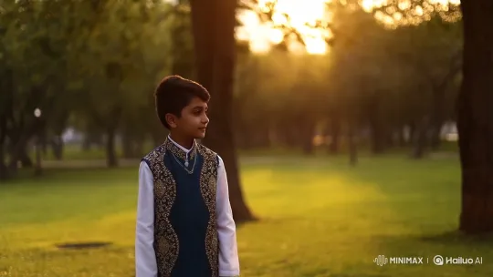 Pakistani Girl Joins Boy in Peaceful Park at Golden Hour – AI Generated Video | Hailuo AI