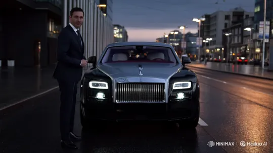 Confident Man Enters Luxury Rolls-Royce on City Street – AI Generated Video | Hailuo AI