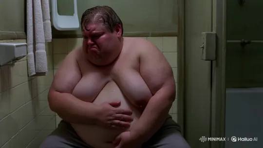 Large Man Suffers from Diarrhea in Bathroom – AI Generated Video | Hailuo AI