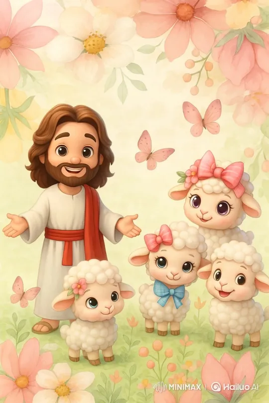 Jesus Welcomes with Open Arms in Pastel Paradise – AI Generated Video | Hailuo AI