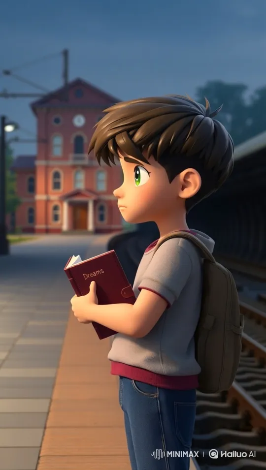 Young Man Reflects on Dreams at Sunset Railway Platform – AI Generated Video | Hailuo AI
