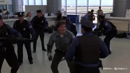 Violent Airport Struggle Between Individual and Security Guards – AI Generated Video | Hailuo AI