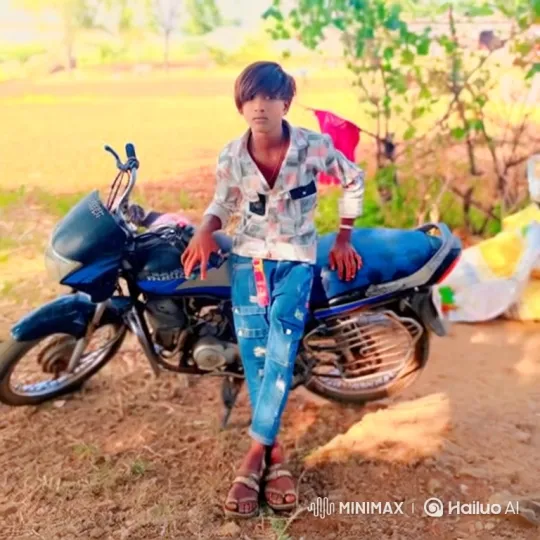 Young Boy on Motorcycle in Dusty Clearing – AI Generated Video | Hailuo AI