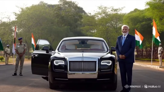 Indian PM Modi Greets Young Man, Exits Rolls-Royce – AI Generated Video | Hailuo AI