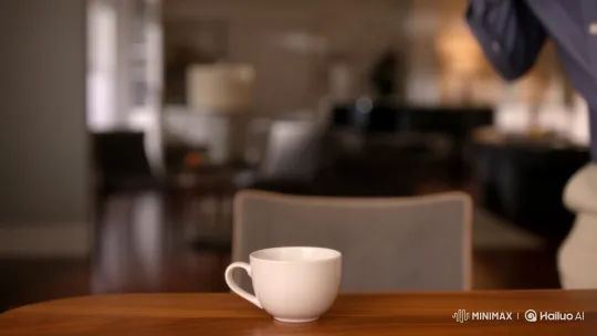 Woman Surprised by Genie Emerging from Coffee Cup – AI Generated Video | Hailuo AI
