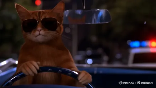 Ginger Cat Escapes Police in Cool Sunglasses – AI Generated Video | Hailuo AI