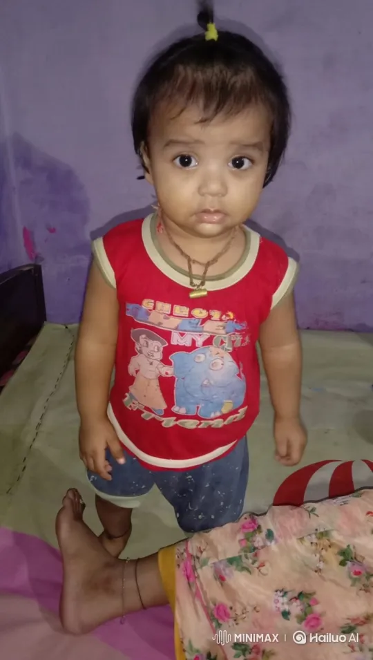 Toddler's Curious Smile and First Step on Green Surface – AI Generated Video | Hailuo AI