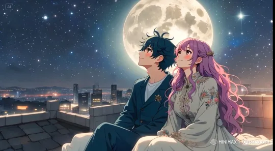 Aarav and Meher's Serene Rooftop Moment Under Moonlight – AI Generated Video | Hailuo AI
